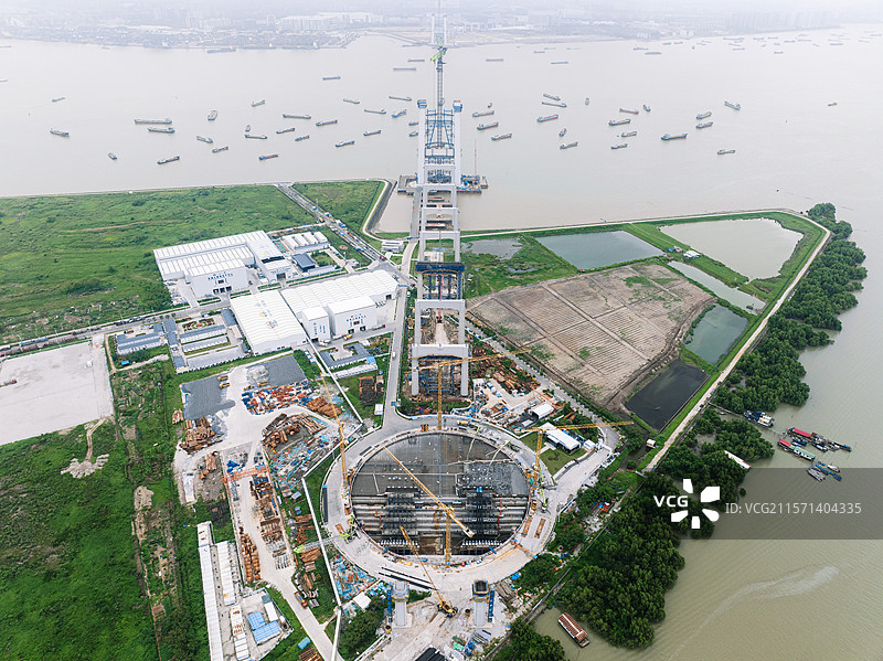 航拍狮子洋通道建设情况图片素材