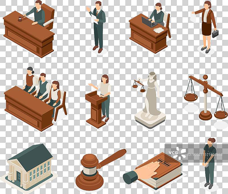 等距法元素：律师、法官和证人图片素材