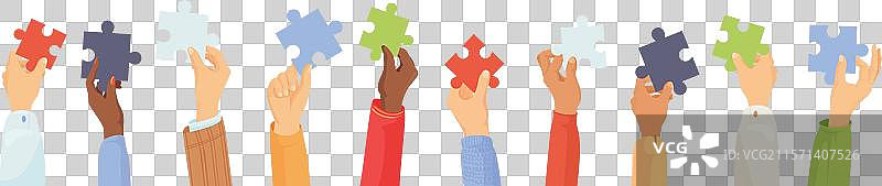 多元文化的手与拼图雇主，体现多民族融合图片素材