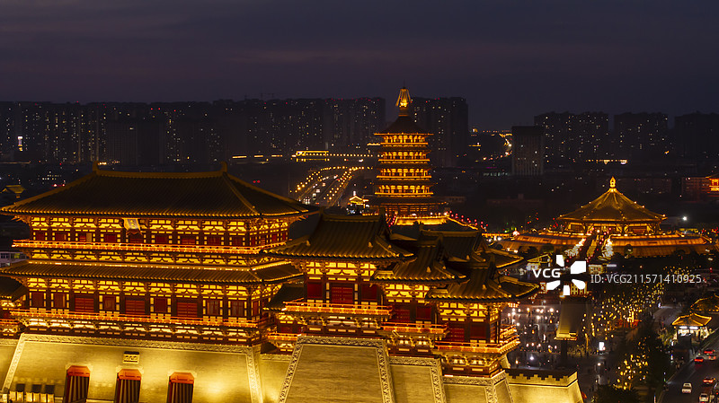 河南洛阳应天门天堂明堂夜景航拍图片素材