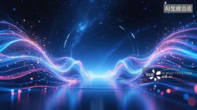 【AI数字艺术】蓝色发光粒子抽象科技背景图片素材
