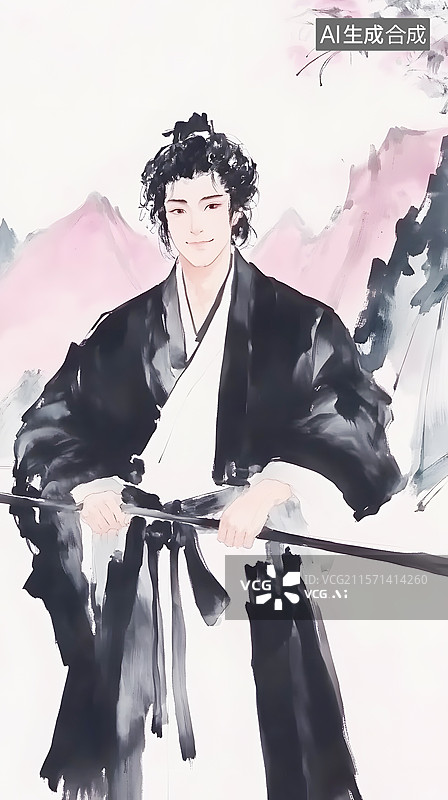 【AI数字艺术】AIGC：国风水墨画 武侠人物李寻欢图片素材