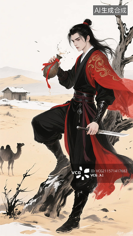 【AI数字艺术】水墨风武侠人物古龙系列‌：李寻欢图片素材