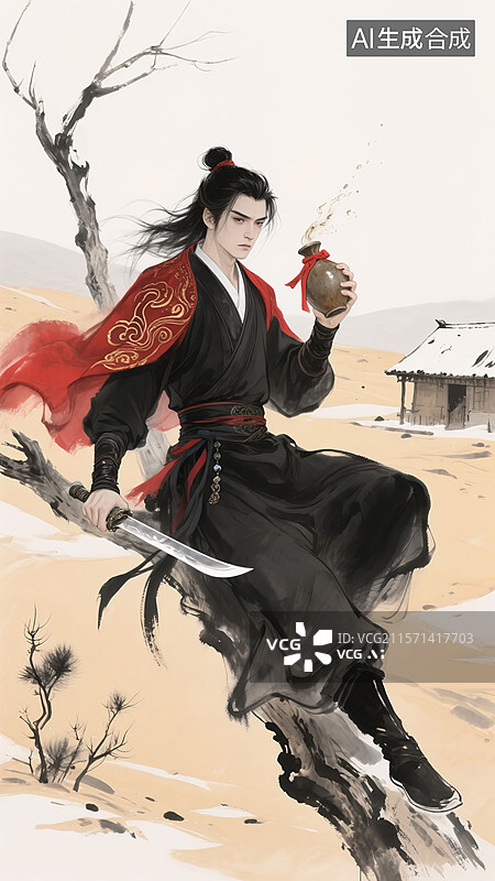 【AI数字艺术】水墨风武侠人物古龙系列‌：李寻欢图片素材