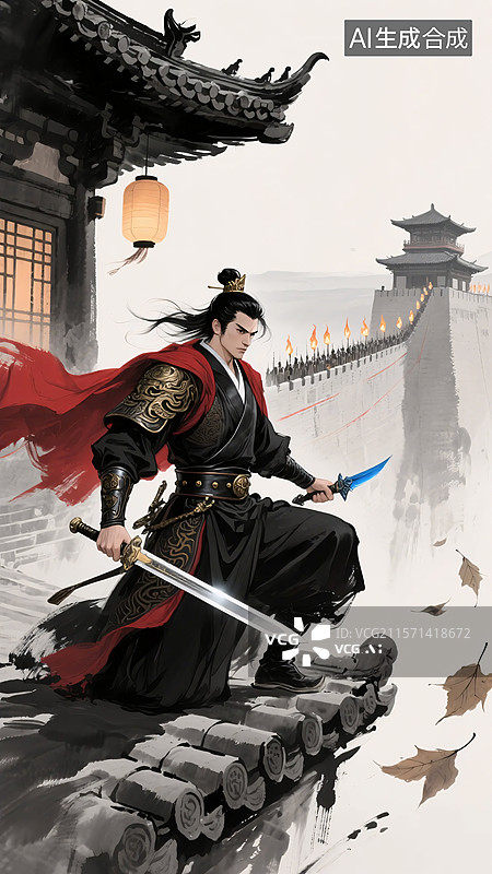 【AI数字艺术】水墨风武侠人物传统侠客‌：刺客荆轲图片素材