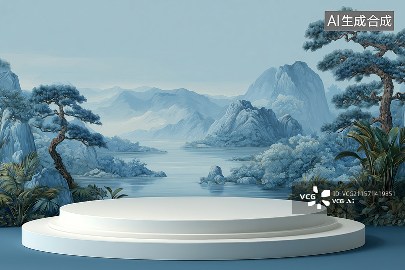【AI数字艺术】中国风白色平台图片素材