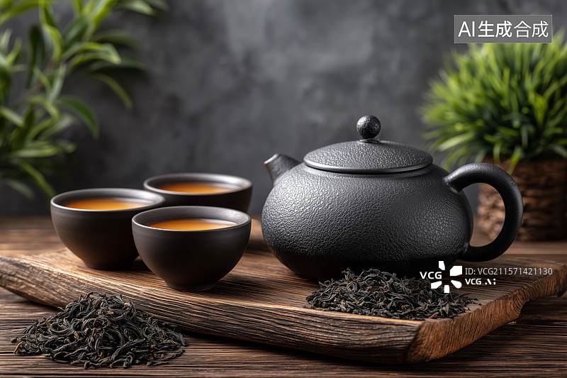 【AI数字艺术】一套中式茶具背景图片素材