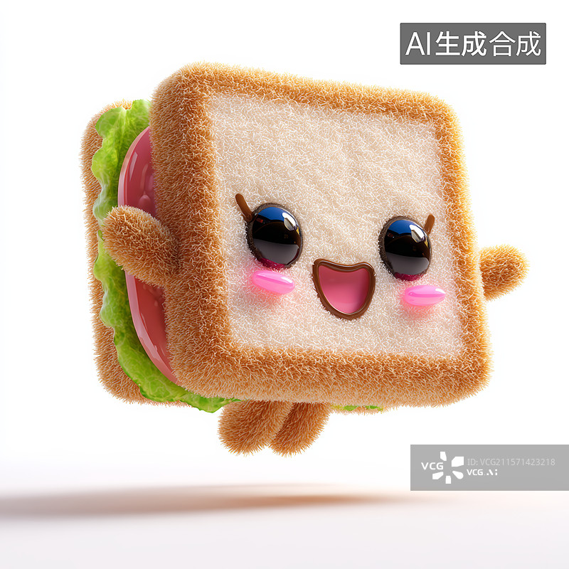 【AI数字艺术】卡通三明治角色带笑表情跳跃图片素材
