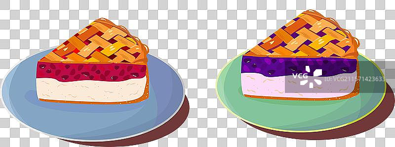 可爱的卡通樱桃和蓝莓派插图图片素材