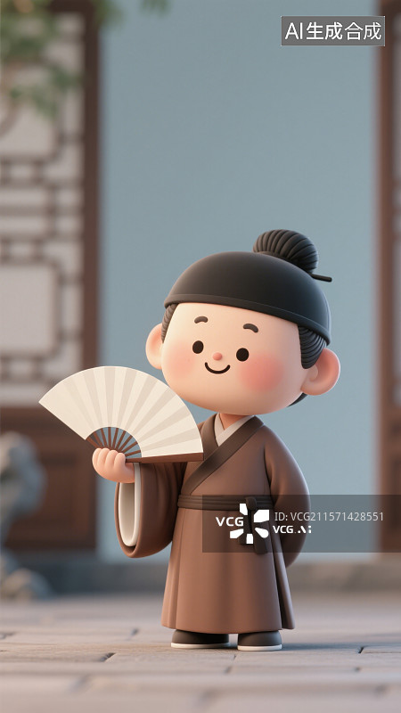 【AI数字艺术】Q版风格卡通人物诗人白居易图片素材