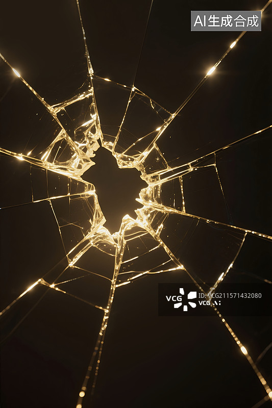 【AI数字艺术】3D立体三维C4D发光的闪亮的金色光照进裂缝碎裂破裂碎片洞破坏的毁坏的损坏的图片素材