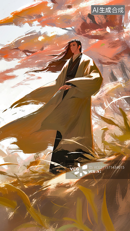 【AI数字艺术】新国风水墨风武侠人物传统侠客‌刺客荆轲先秦时期历史人物角色 手拿宝剑行走江湖游戏场景概念设计插画配图图片素材