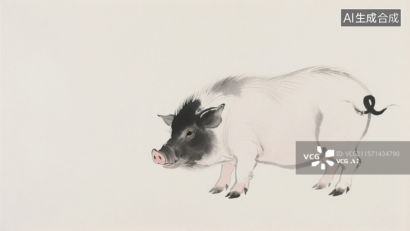 【AI数字艺术】中国传统文化十二生肖猪年水墨画背景图片素材