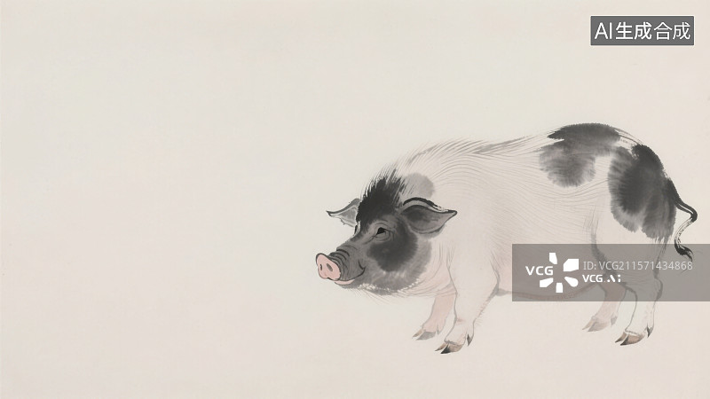 【AI数字艺术】中国传统文化十二生肖猪年水墨画背景图片素材