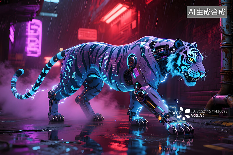 【AI数字艺术】威武霸气老虎形象插画背景图片素材