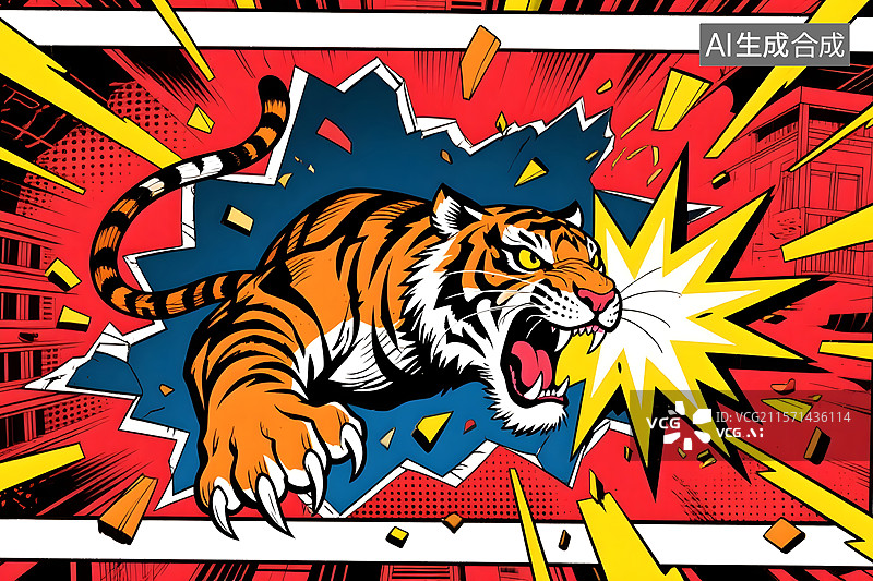 【AI数字艺术】威武霸气老虎形象插画背景图片素材