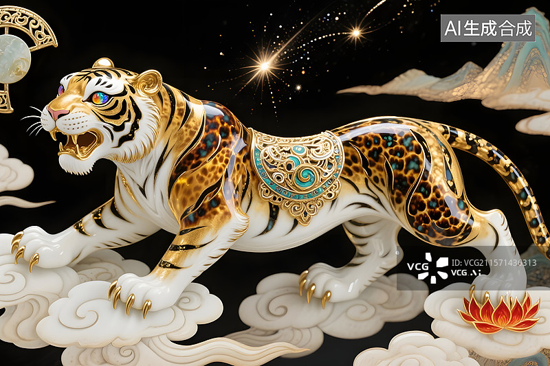 【AI数字艺术】威武霸气老虎形象插画背景图片素材