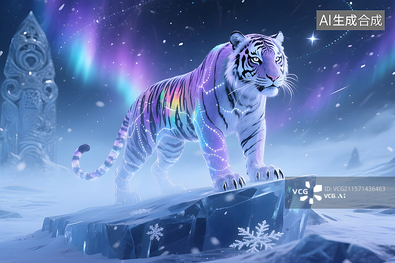 【AI数字艺术】威武霸气老虎形象插画背景图片素材