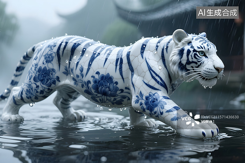 【AI数字艺术】威武霸气老虎形象插画背景图片素材