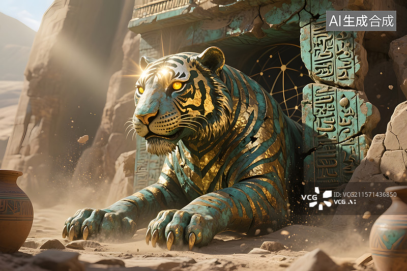 【AI数字艺术】威武霸气老虎形象插画背景图片素材
