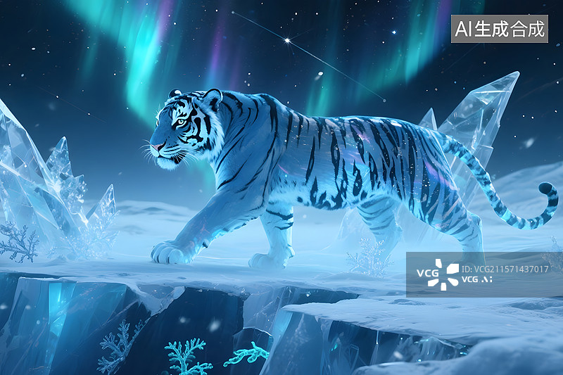 【AI数字艺术】威武霸气老虎形象插画背景图片素材