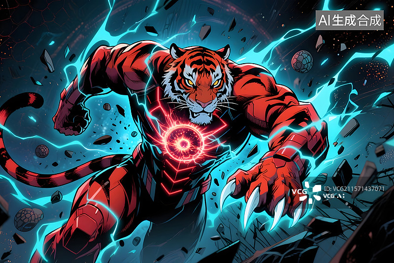 【AI数字艺术】威武霸气老虎形象插画背景图片素材