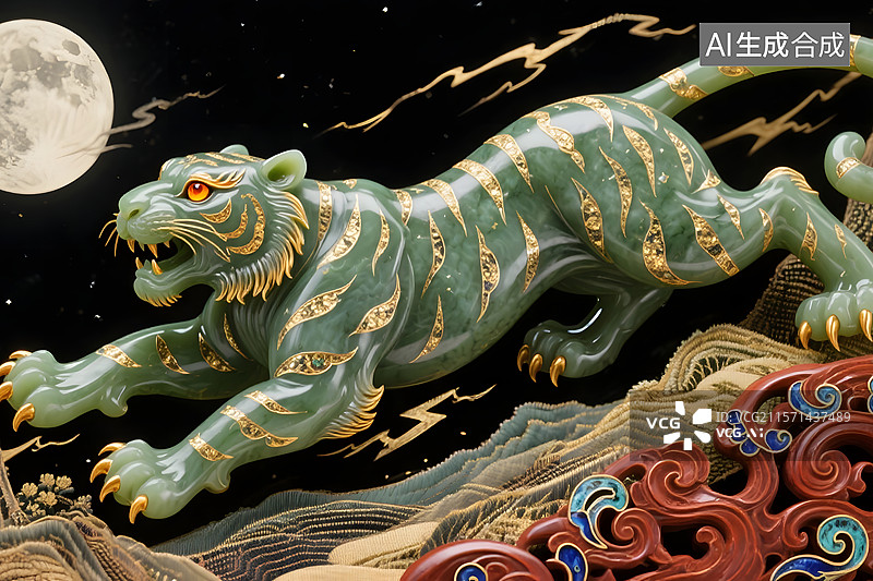 【AI数字艺术】威武霸气老虎形象插画背景图片素材