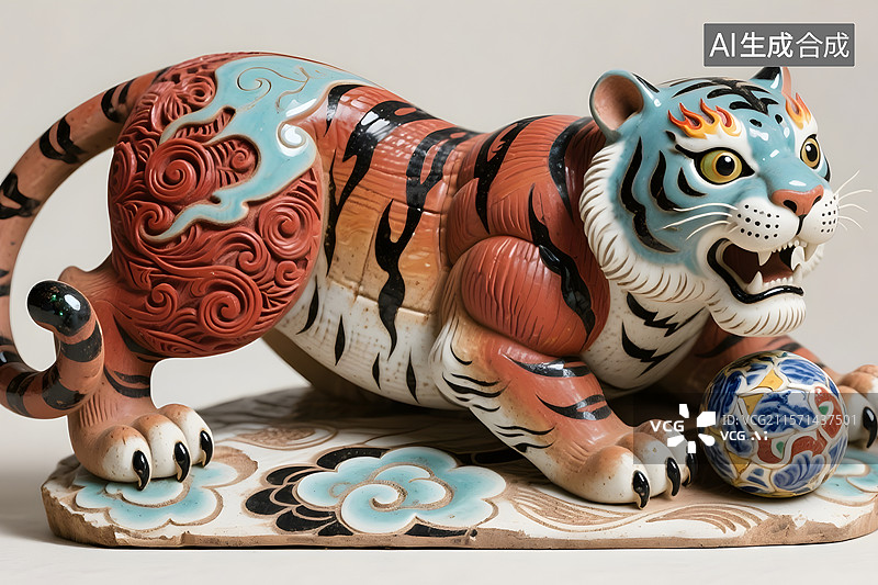 【AI数字艺术】威武霸气老虎形象插画背景图片素材