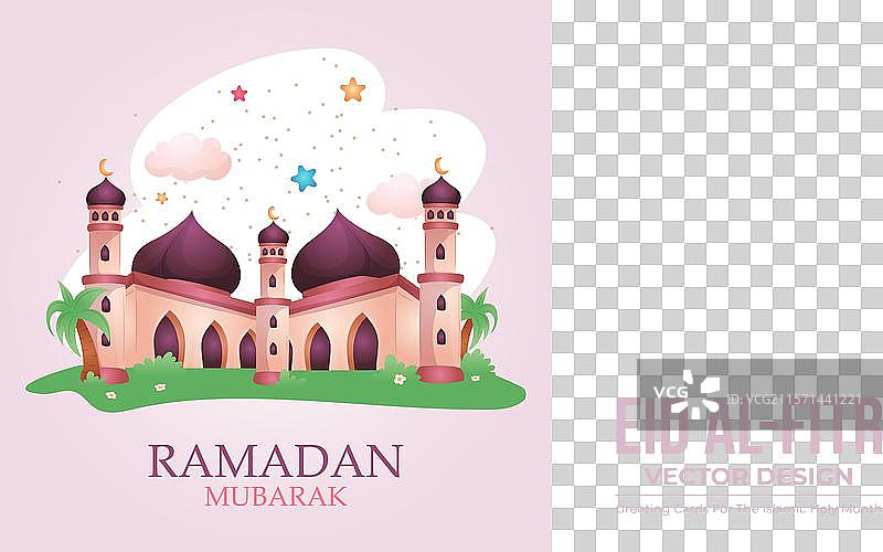 开斋节或节日快乐，配有可爱的手绘插图图片素材