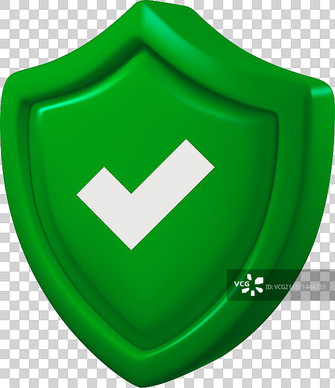 绿色盾牌上带有白色勾号，孤立在背景上图片素材