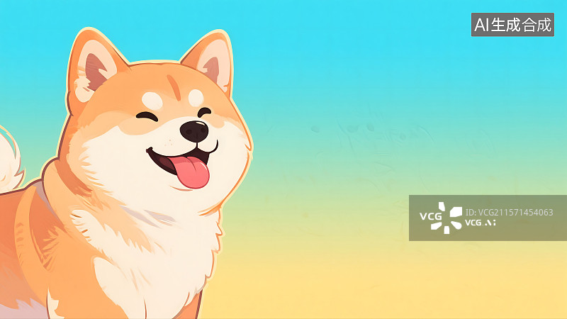 【AI数字艺术】可爱的柴犬2D卡通背景居左图片素材