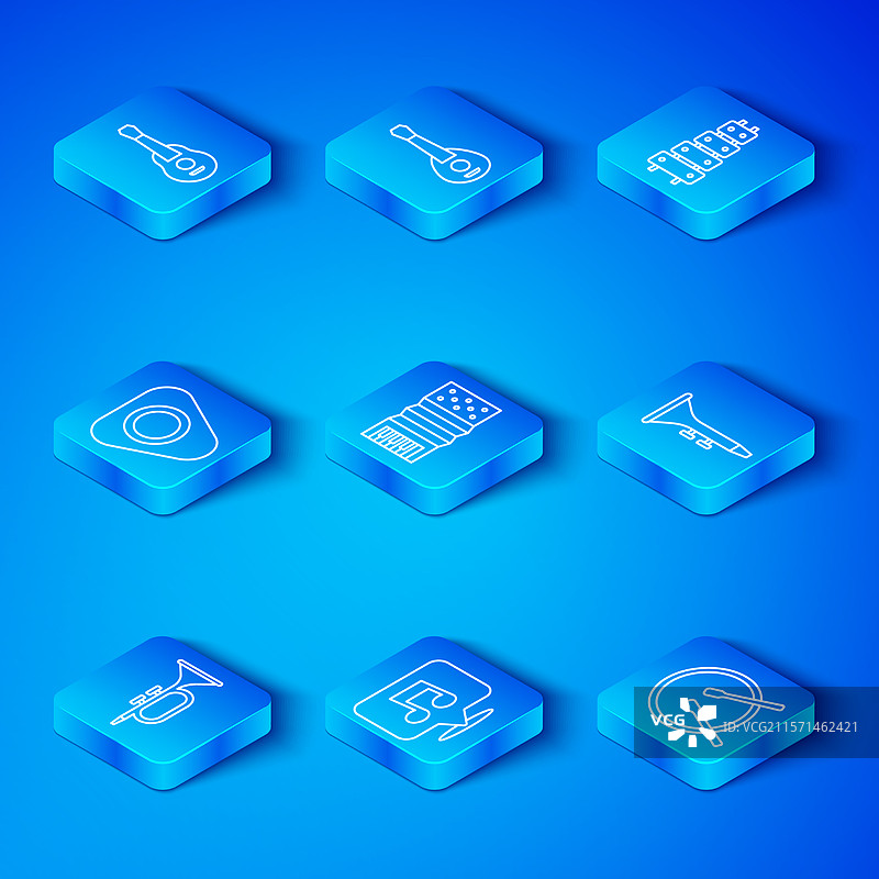 设置线条、小号、手风琴、音符、音调和鼓图片素材