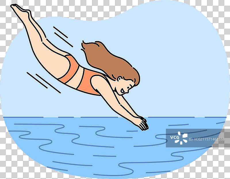 小女孩跳入泳池游泳图片素材