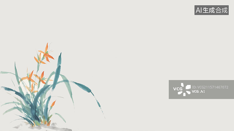 【AI数字艺术】菖蒲水墨画背景左下图片素材