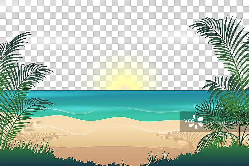 白天的海滩海岸线与棕榈树图片素材