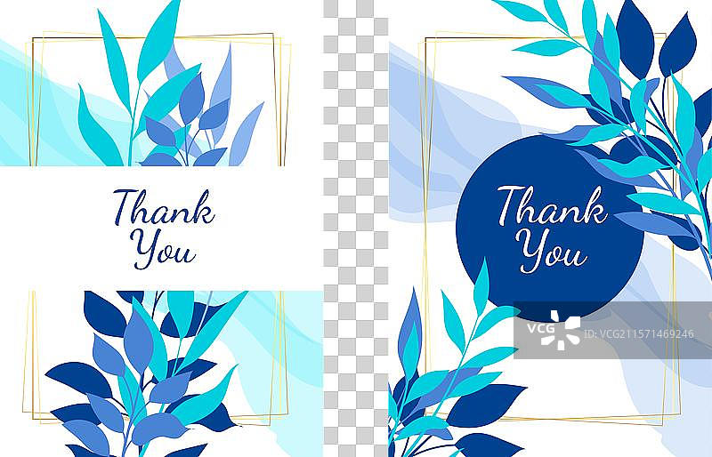 优雅的感谢卡设计，带有蓝色植物图案图片素材