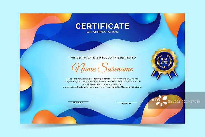 色彩丰富的液体证书模板设计图片素材