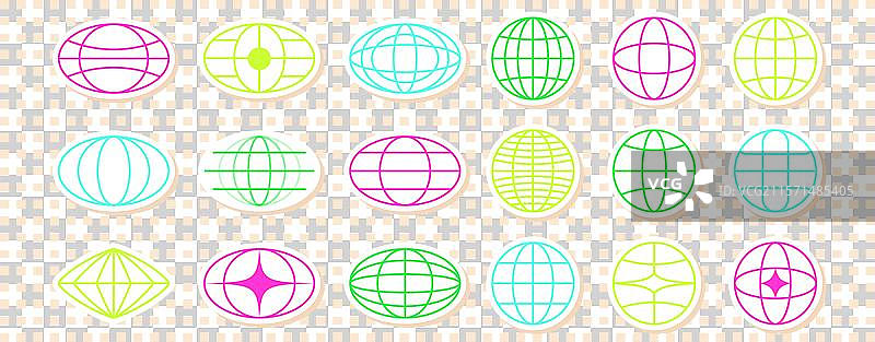 带有Y2K贴纸的抽象二维球体网格图片素材
