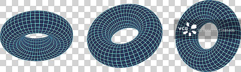 带有抽象线框网格的3D环面形状图片素材