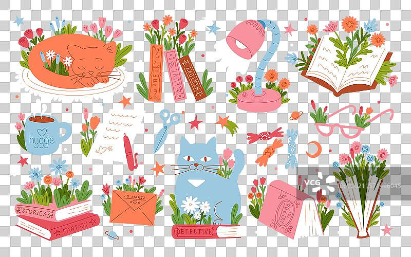 书本堆叠在学校的花草草地上学习图片素材