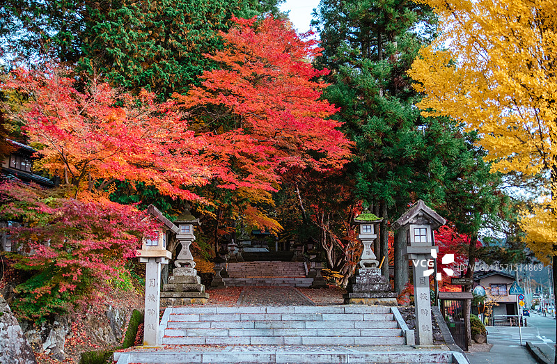 秋天红叶季的日本岐阜县飞驒高山市日枝神社图片素材