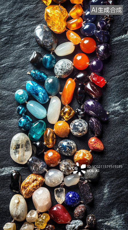 【AI数字艺术】彩色宝石珍珠项链平铺展示图图片素材