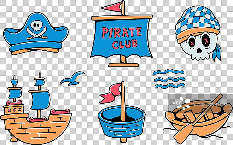 一套涂鸦风格的海盗装备和用品图片素材