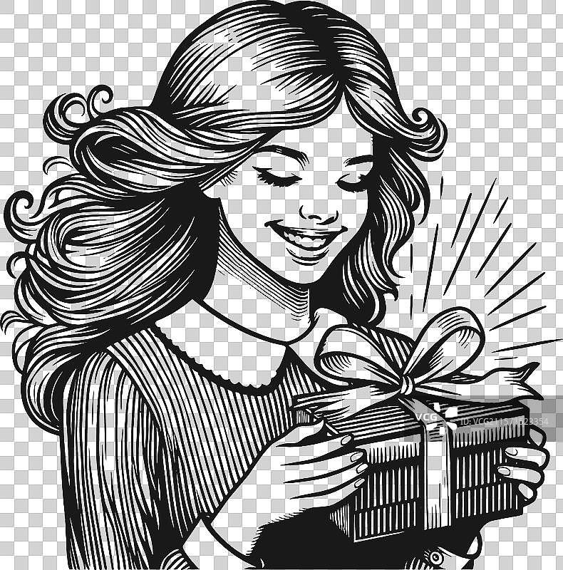 快乐的年轻女性收到了圣诞礼物图片素材