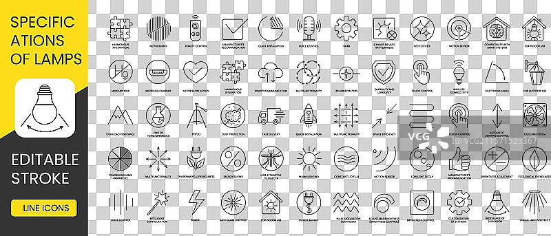 灯具规格和属性线条集图片素材