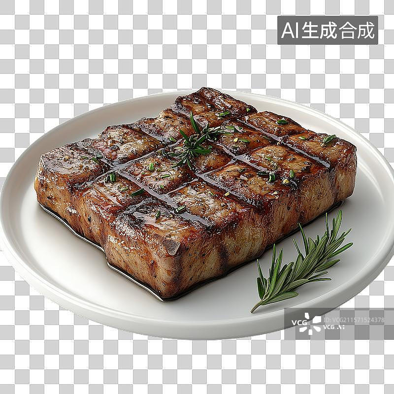 【AI数字艺术】烤制的方形肉排配迷迭香图片素材