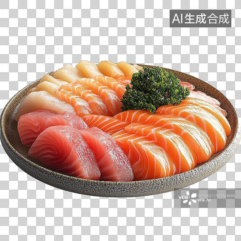 【AI数字艺术】新鲜生鱼片拼盘图片素材