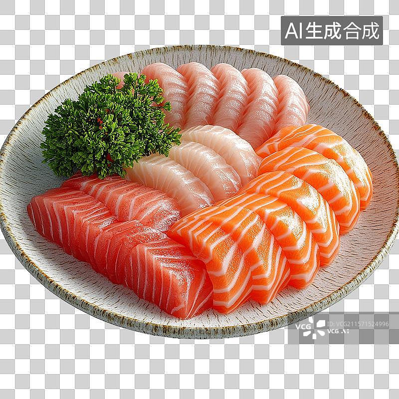 【AI数字艺术】三文鱼、金枪鱼和扇贝刺身拼盘图片素材