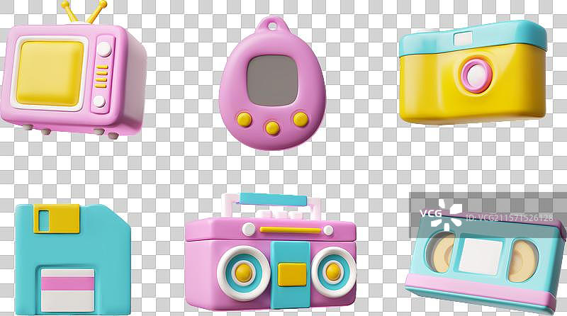 90年代复古多媒体3D塑料风格图标图片素材