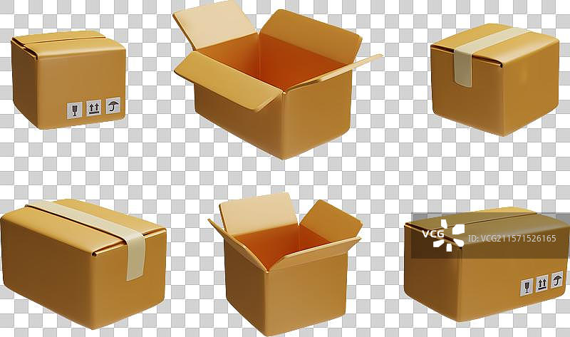 闭合的3D纸箱集合图片素材